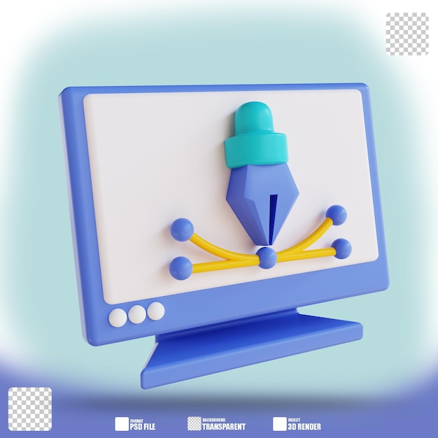 Monitor de ilustração 3d e ferramenta de caneta