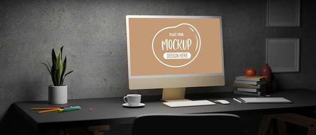 Monitor del computer con rendering 3D dello schermo mockup