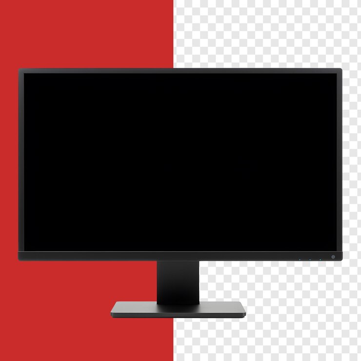 PSD monitor di computer nero contro rosso e trasparente bg
