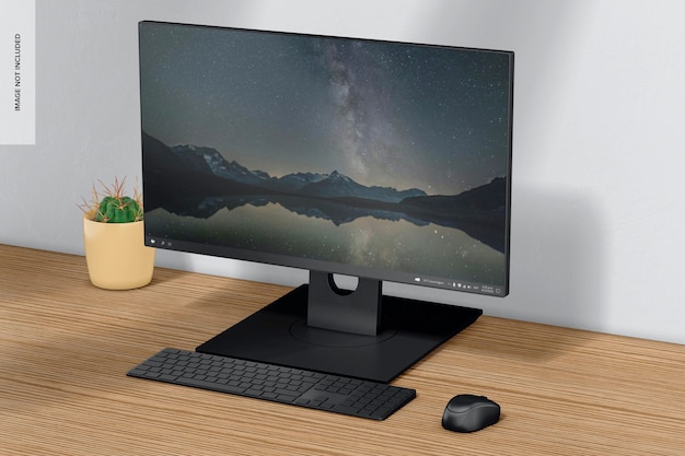 Monitor di computer su scrivania mockup