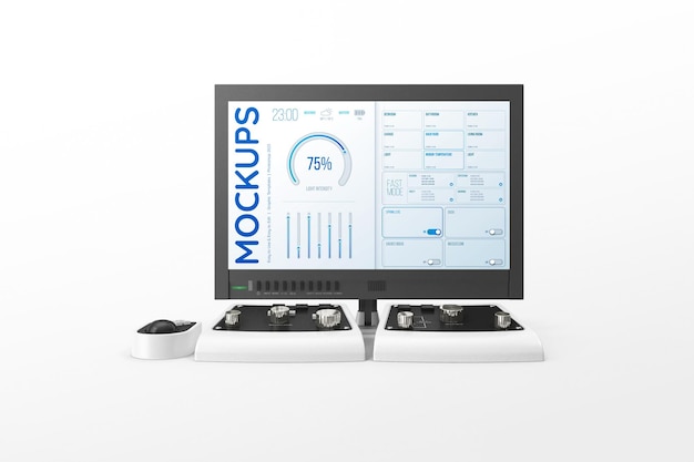 PSD monitor mit systemsteuerungs-mockup-psd-vorlage