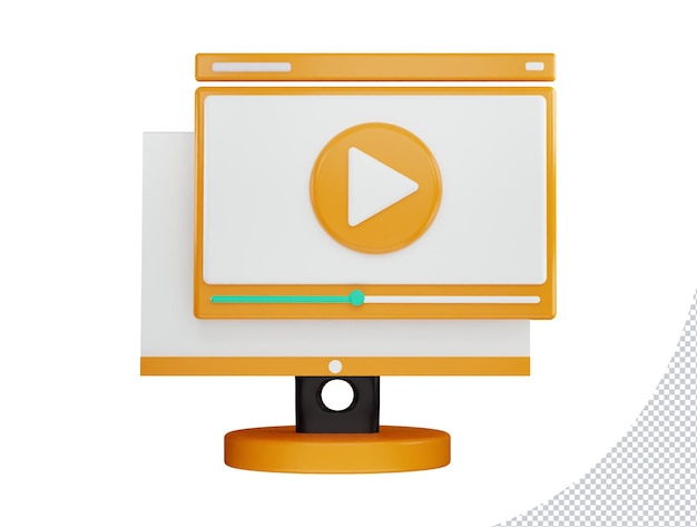 PSD monitor mit video-player oder media-player-symbol 3d-rendering-vektorillustration