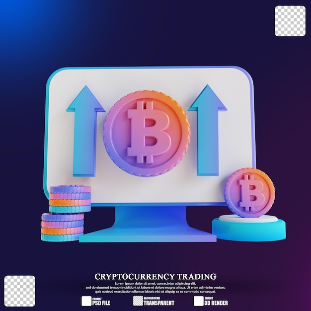 PSD monitor de podio de ilustración 3d bitcoin negociando