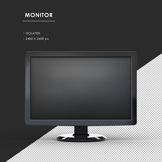 Monitor preto isolado de vista frontal