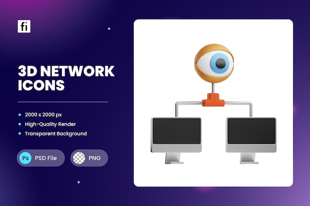 PSD monitor de red de ilustración de icono 3d