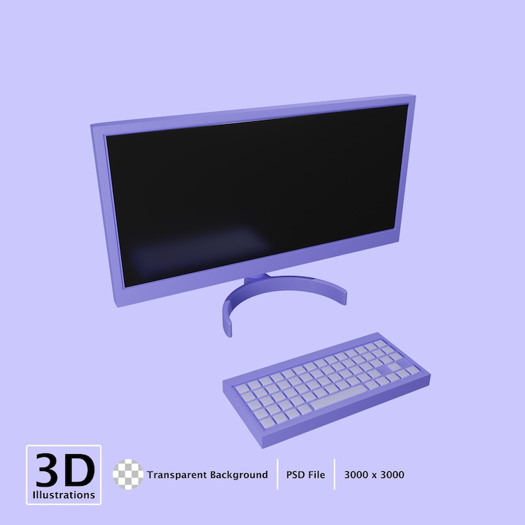 PSD monitor und tastatur 3d-symbol rendern illustration