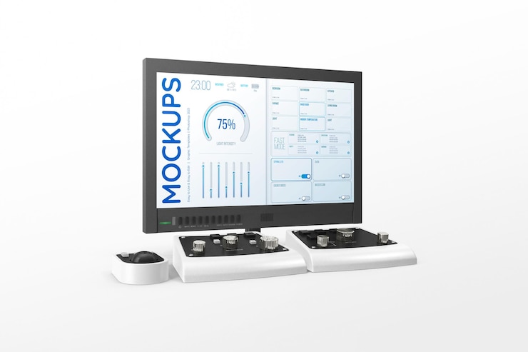 PSD monitora il mockup del dispositivo con il modello psd del pannello di controllo