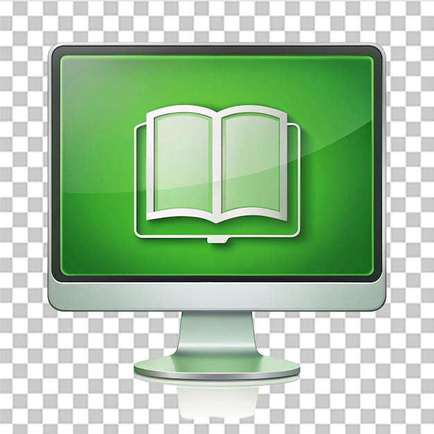 Monitoreo de computadora con icono de libro verde aislado en un fondo transparente