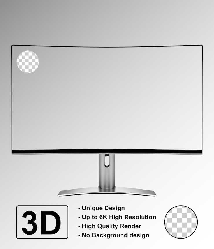 PSD monitoreo de escritorio ancho diseño curvo mockup transparente
