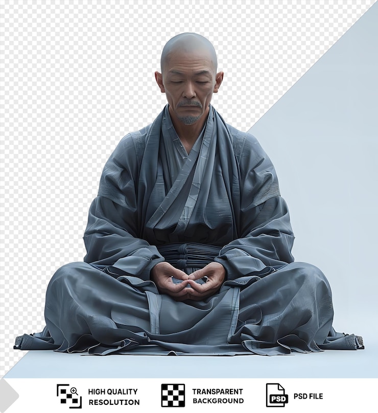 PSD el monje estoico meditando pacíficamente con la cabeza calva y la oreja grande