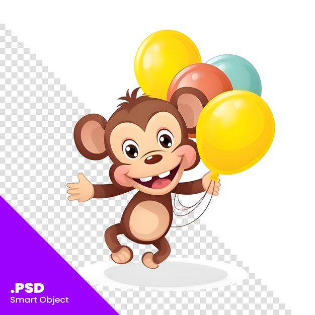 PSD monkey mignon avec des ballons illustration vectorielle isolée sur fond blanc modèle psd