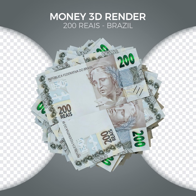 Monnaie Brésilienne Empilée 200 Réais Render 3d Avant