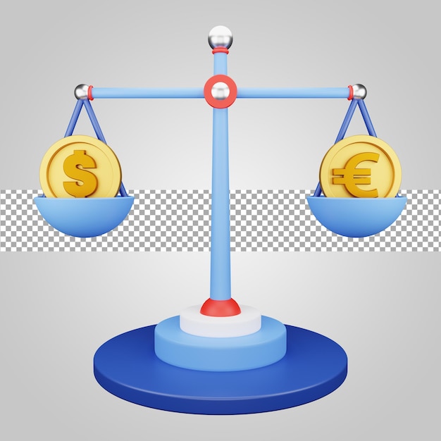 PSD monnaie dollar euro balance balance sur fond transparent rendu 3d