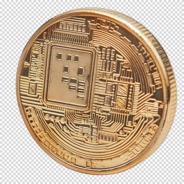 PSD monnaie d'or bitcoin 3d isolée sur un fond transparent