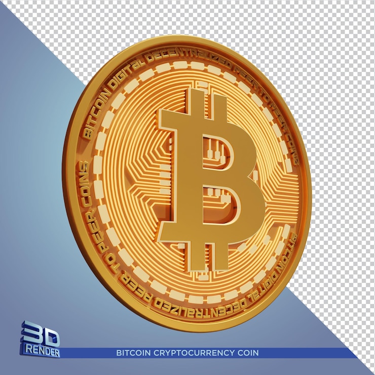 PSD monnaie d'or bitcoin cryptocurrency rendering 3d isolé