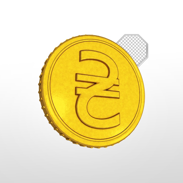 PSD monnaie d'or hryvnia isolée fichier psd de rendu 3d
