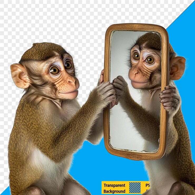 PSD mono admirándose a sí mismo en un espejo