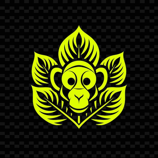 PSD un mono amarillo con una corona de hojas en un fondo negro