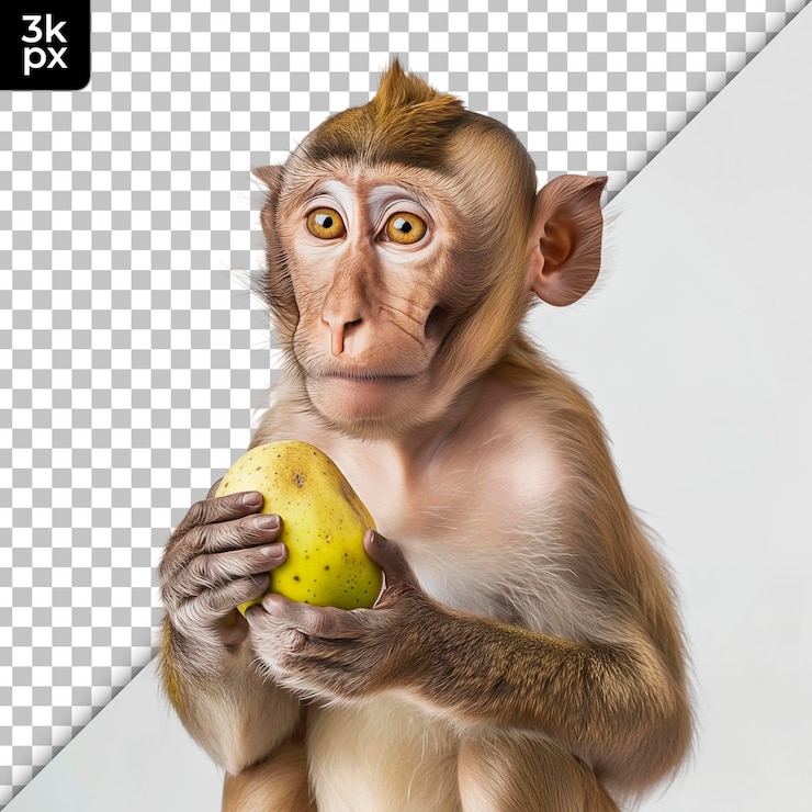 PSD un mono con un coco en la mano se muestra con una foto de un mono en él