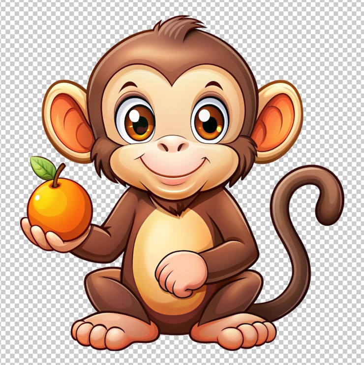 PSD un mono de dibujos animados con una naranja en un fondo transparente