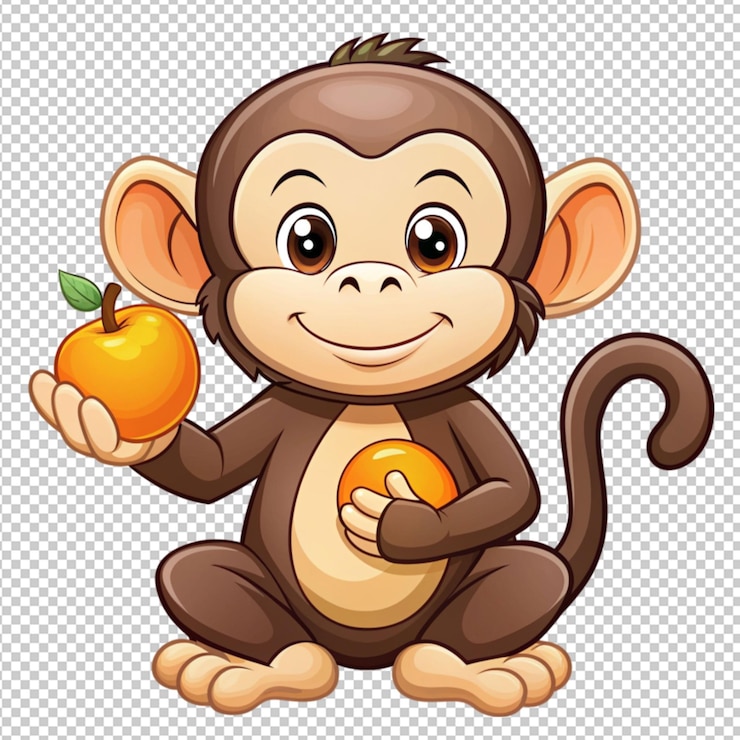 PSD un mono de dibujos animados con una naranja en un fondo transparente