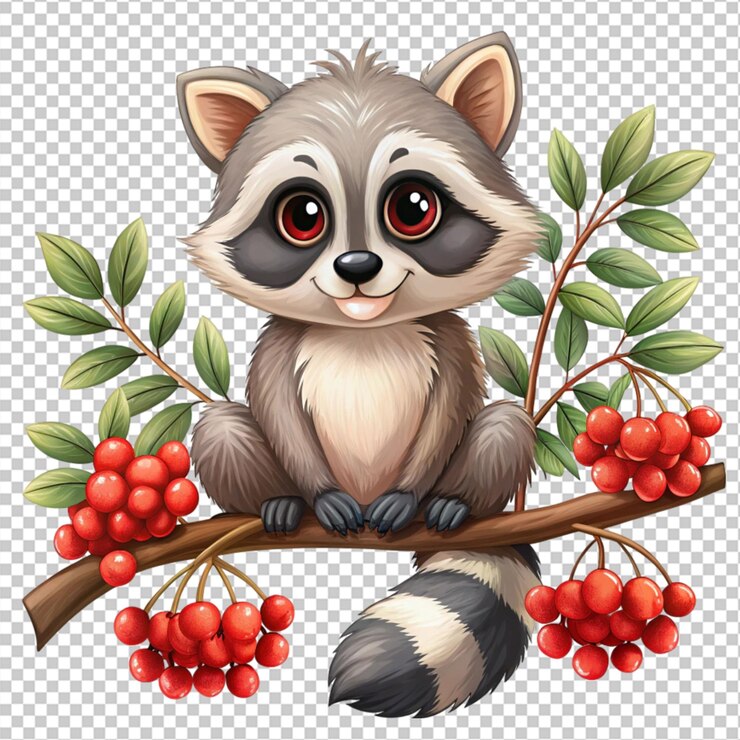 PSD un mono de dibujos animados se sienta en un árbol de rowan