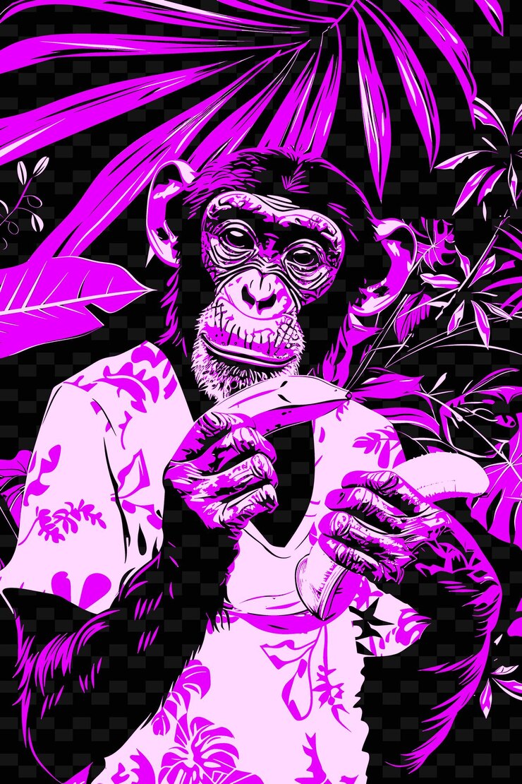 PSD mono sosteniendo un plátano con un telón de fondo de la selva diseño de cartel png diseños de telón de fundo