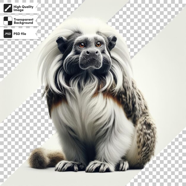 Mono tamarín emperador PSD en fondo transparente con capa de máscara editable