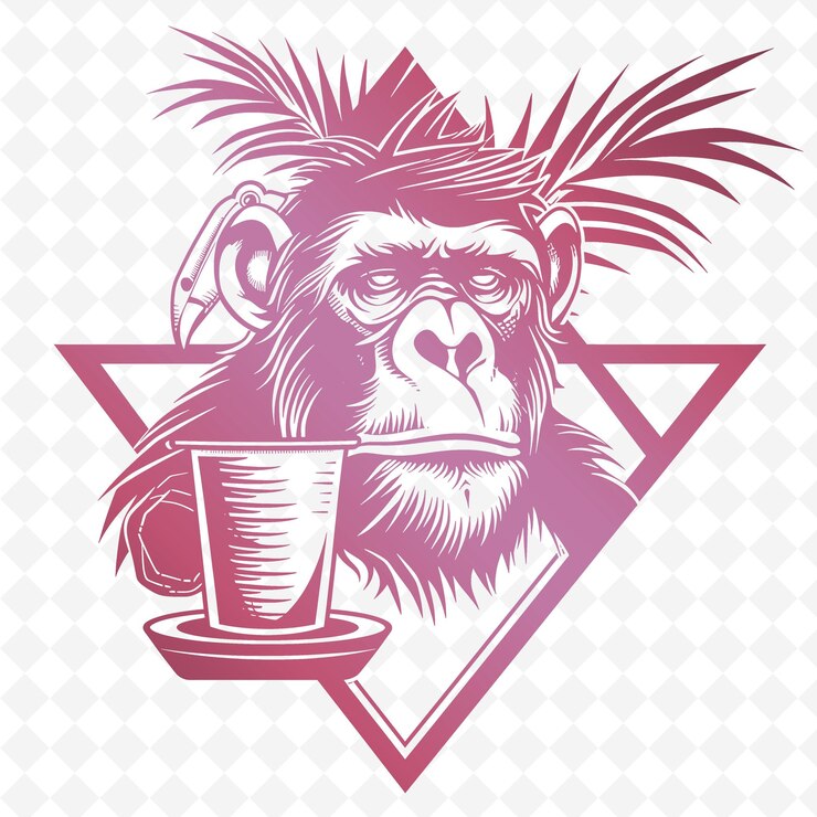PSD un mono con una taza de café en el fondo