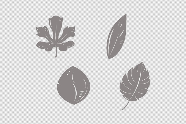 PSD monochrome feuilles éléments décoratifs clipart