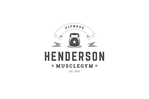 Monochrome Logo-Design-Vorlage für Fitnessclubs, metallische Schwergewichte mit Blitzen