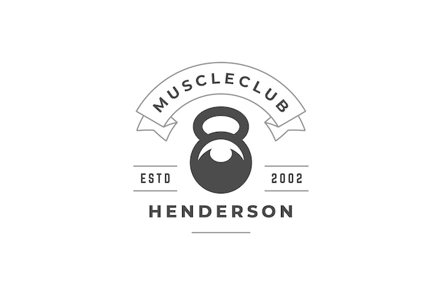 Monochrome metallische Schwergewichts-Fitness-Zentrum-Ausrüstung mit Band-Logo-Design-Vorlage