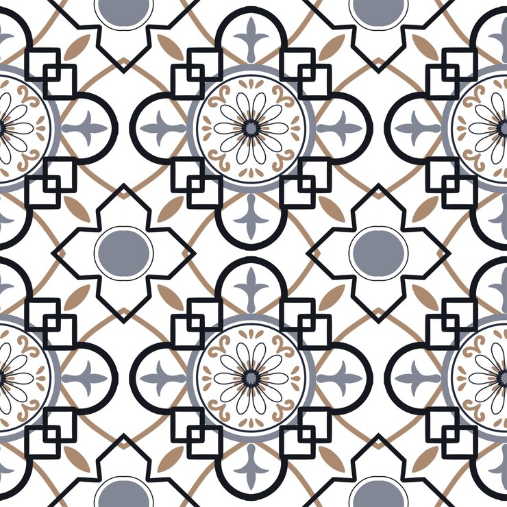 PSD monochrome vintage style seamless patterned tile design