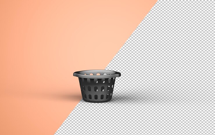 PSD monochromer einzelner schwarzer wäschekorb in cremefarbenem hintergrund, einfarbig, 3d-symbol, 3d-rendering, haushaltsgegenstände