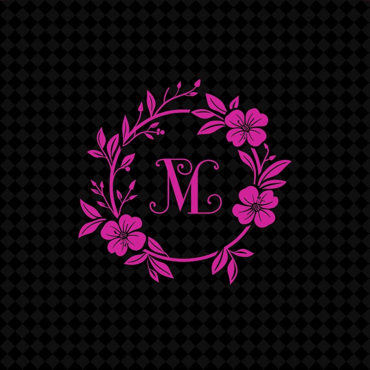 PSD monograma de flores de cerejeira logotipo com redemoinhos decorativos designs criativos de vetores de plantas