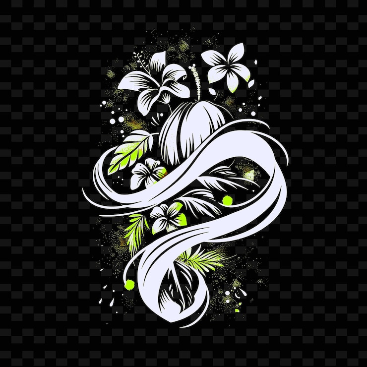 PSD monograma de mango jugoso con cintas giratorias y diseños vectoriales tropicales creativos y minimalistas