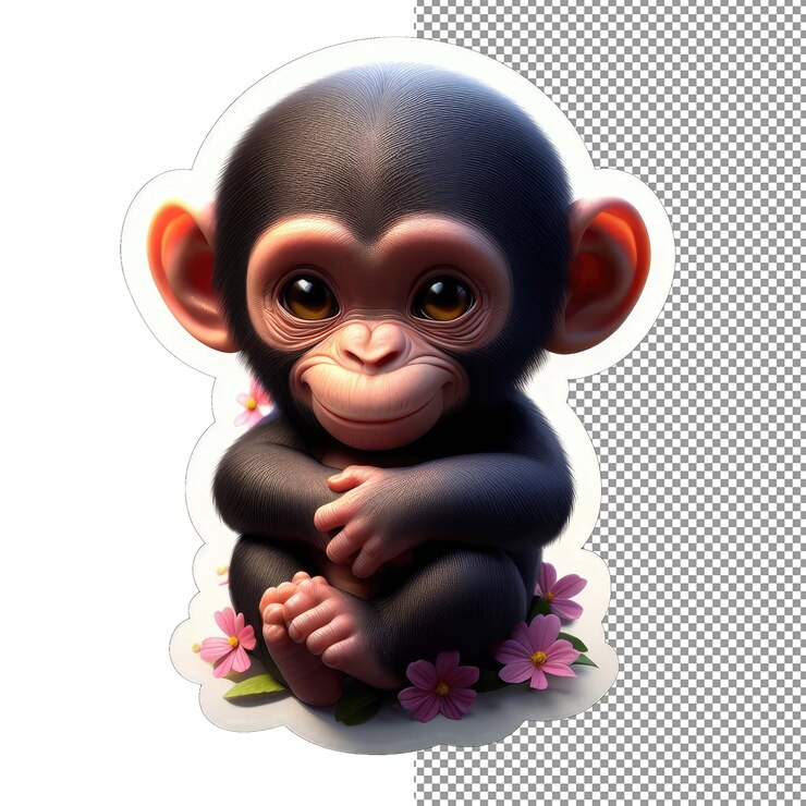 PSD monos divertidos florales entre los pétalos
