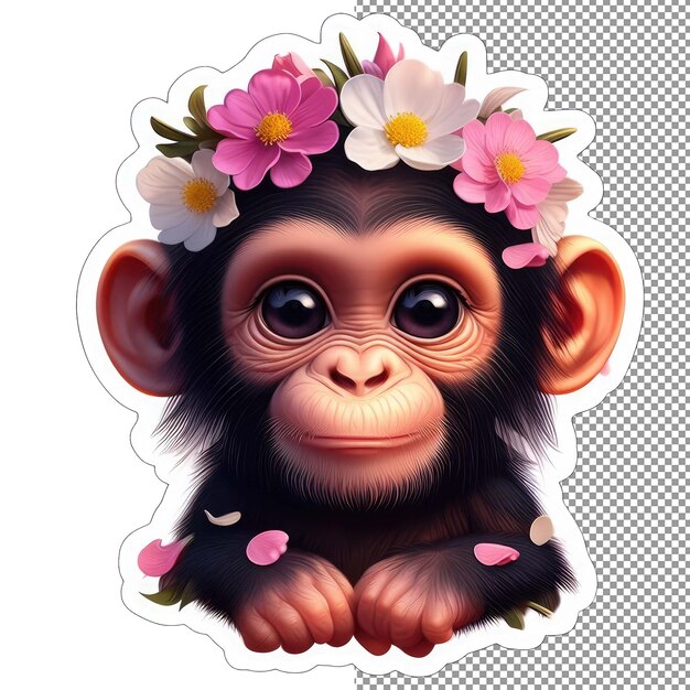 Monos divertidos florales entre los pétalos