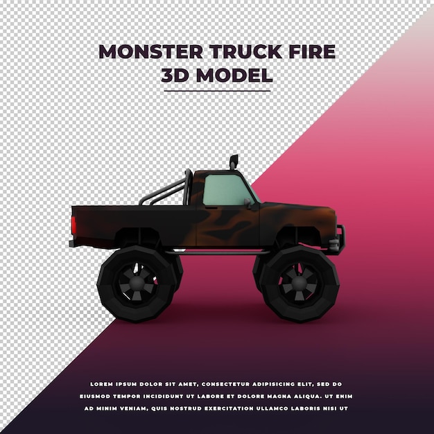 PSD monster truck fire 3d isolé