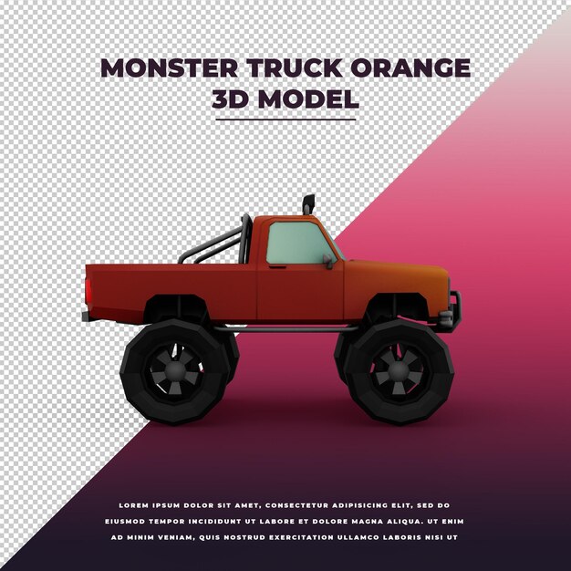 PSD monster truck laranja 3d isolado