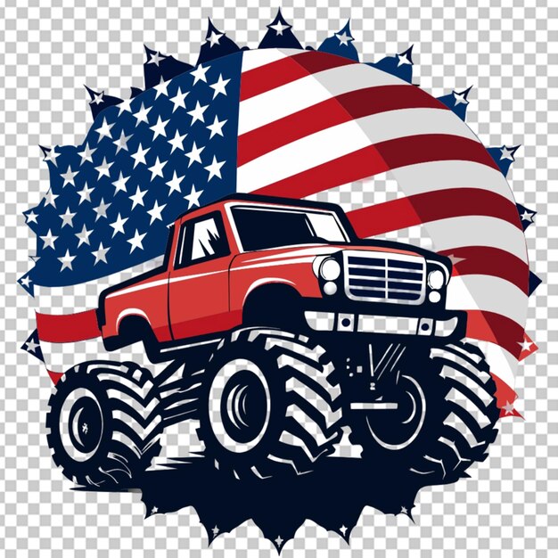 PSD monster truck mit amerikanischer flagge an der vorderseite