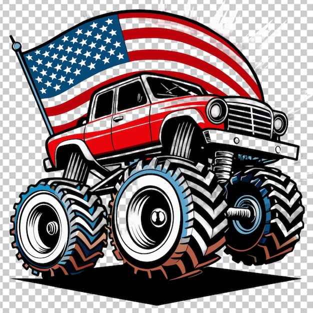 PSD monster truck mit amerikanischer flagge an der vorderseite