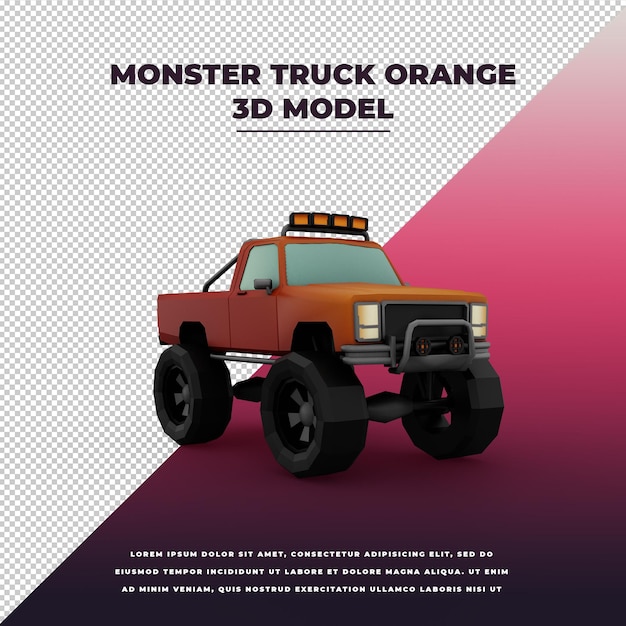 Monster truck naranja 3d aislado