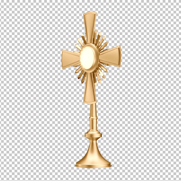 PSD monstrance catholique dorée 3d pour l'adoration eucharistique arrière-plan transparent