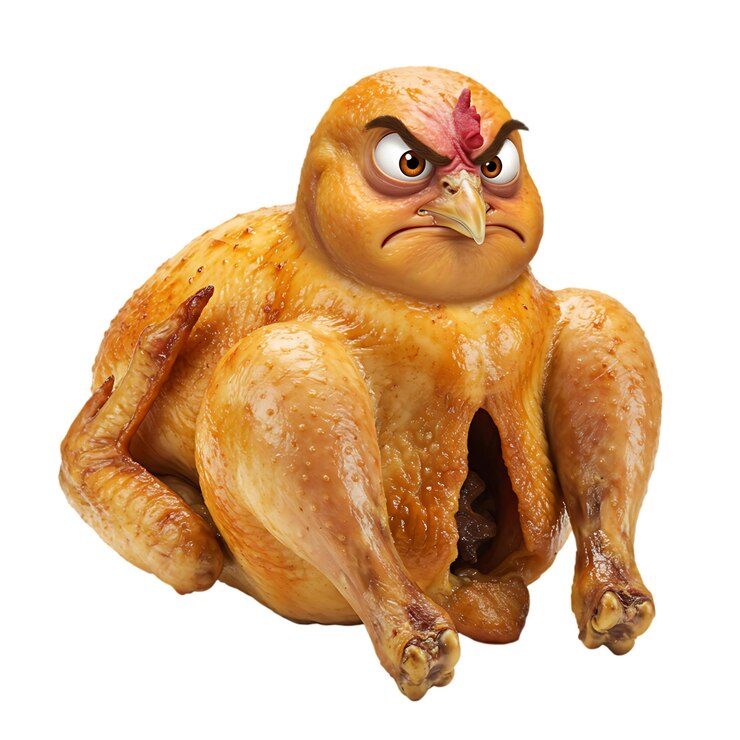 PSD monstro de asas de frango frito com expressão de fogo ilustração criativa de comida