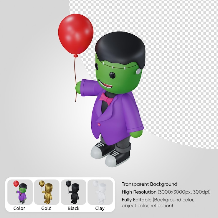 PSD monstruo 3d con globo