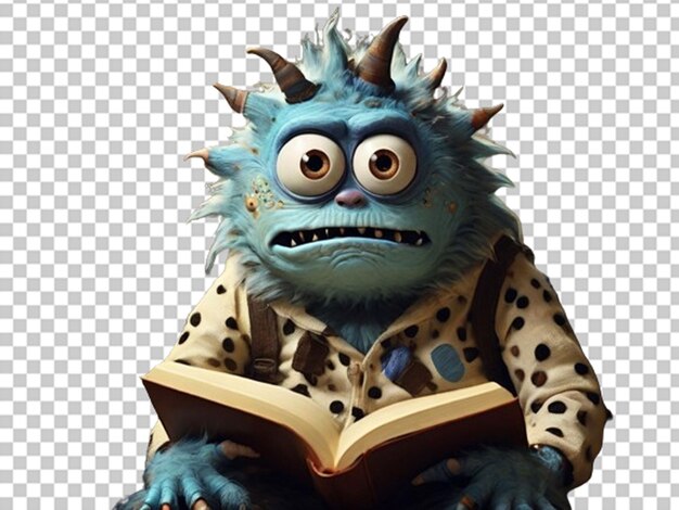 PSD monstruo 3d leyendo un libro concepto de día de lectura