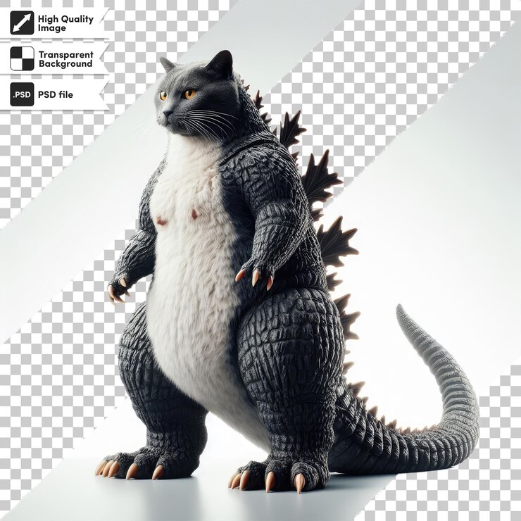 PSD monstruo animal catzilla en fondo transparente con capa de máscara editable