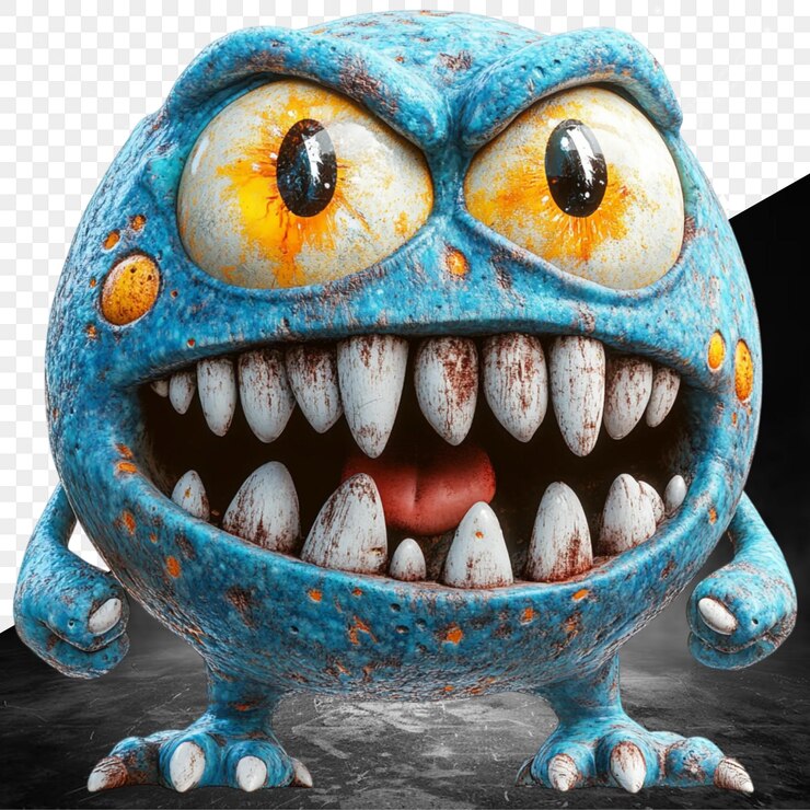 PSD un monstruo azul con una gran boca y dientes