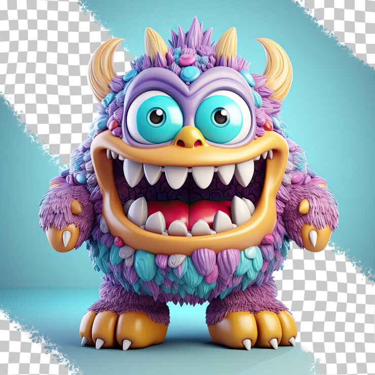PSD monstruo de fantasía único divertido en 3d color grunge pegatina de personaje aislado en un fondo transparente